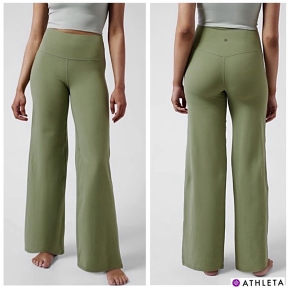 Athleta Elation Wide Leg Pant Women's Small Petite Green High Rise Yoga Lounge - Picture 1 of 11